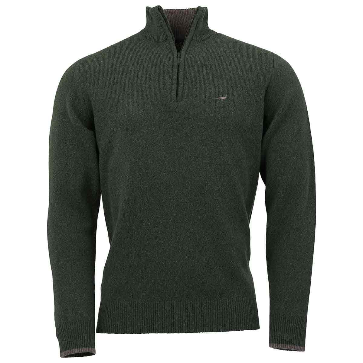 Laksen Brompton Lambswool Zip Neck Pullover in COlour Loden (deep green)