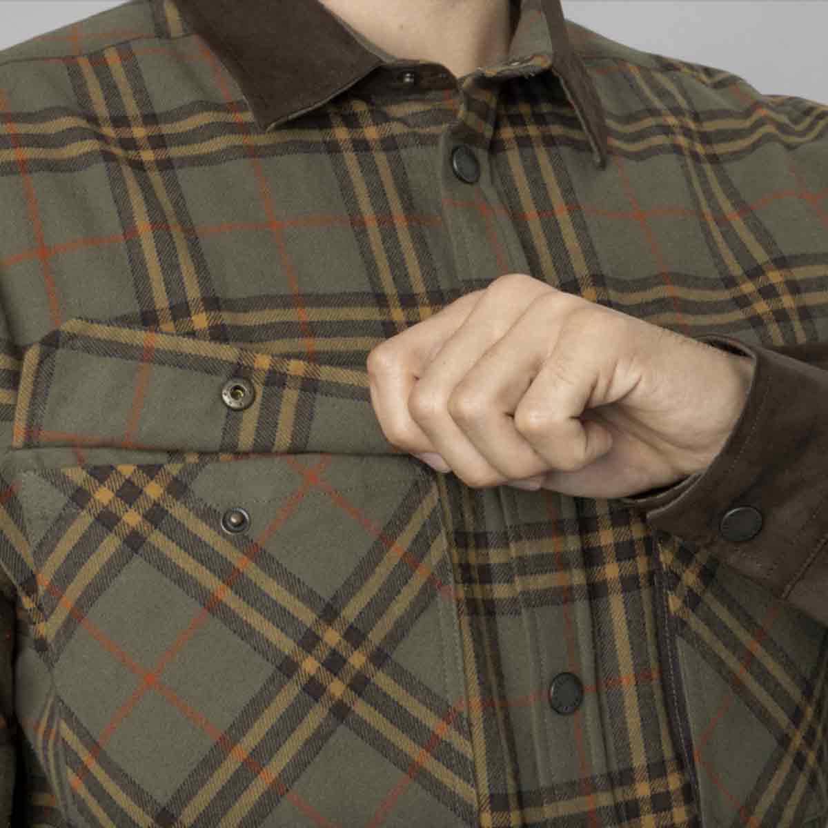 Seeland Banff Cotton Checked Shirt in Green - Pocket Detail