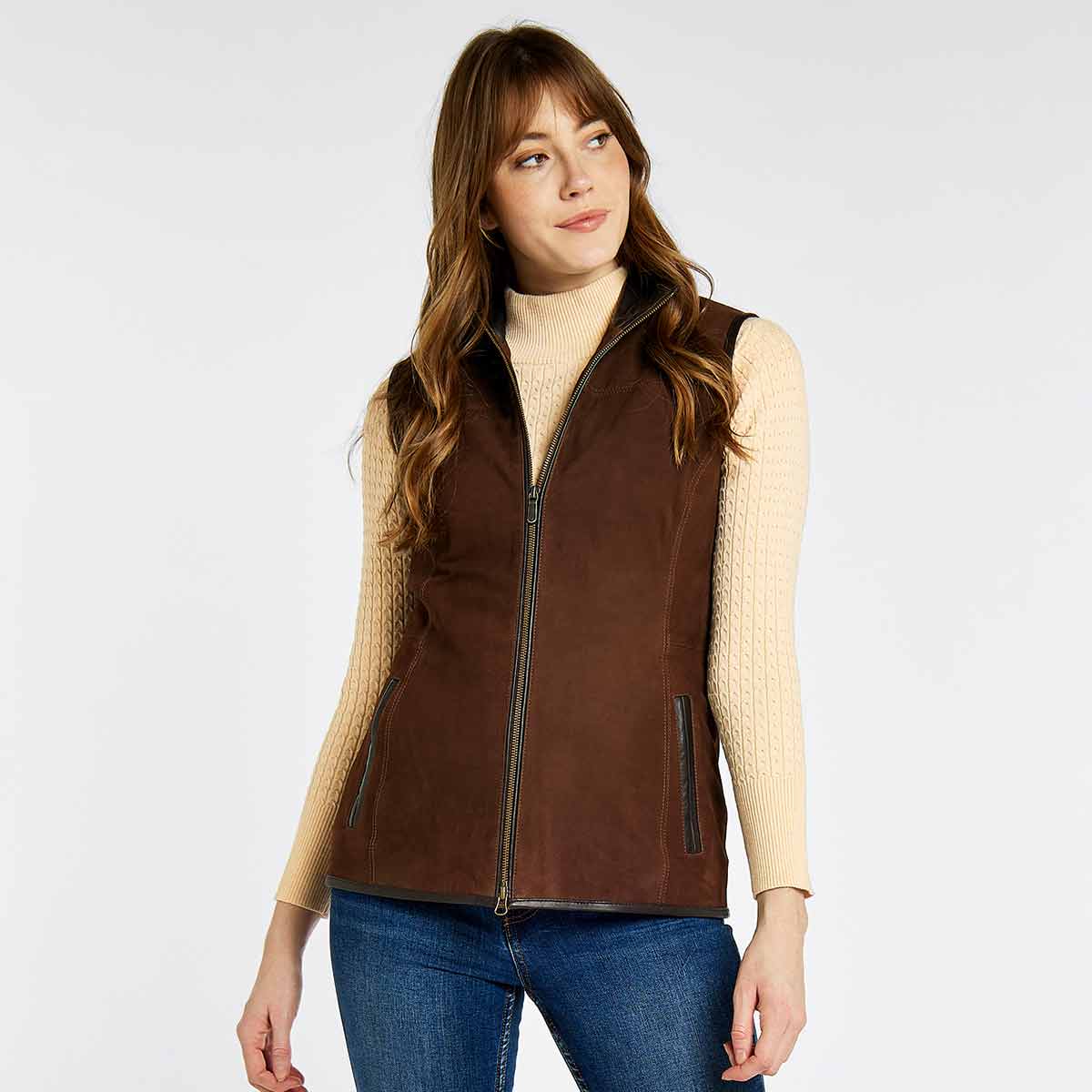 Dubarry Kingston Women's Leather Gilet On Model