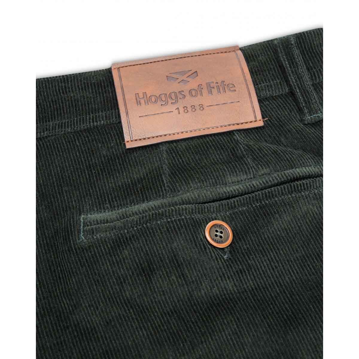 Hoggs of Fife Cairnie Stretch Cord Trousers - racing green detail