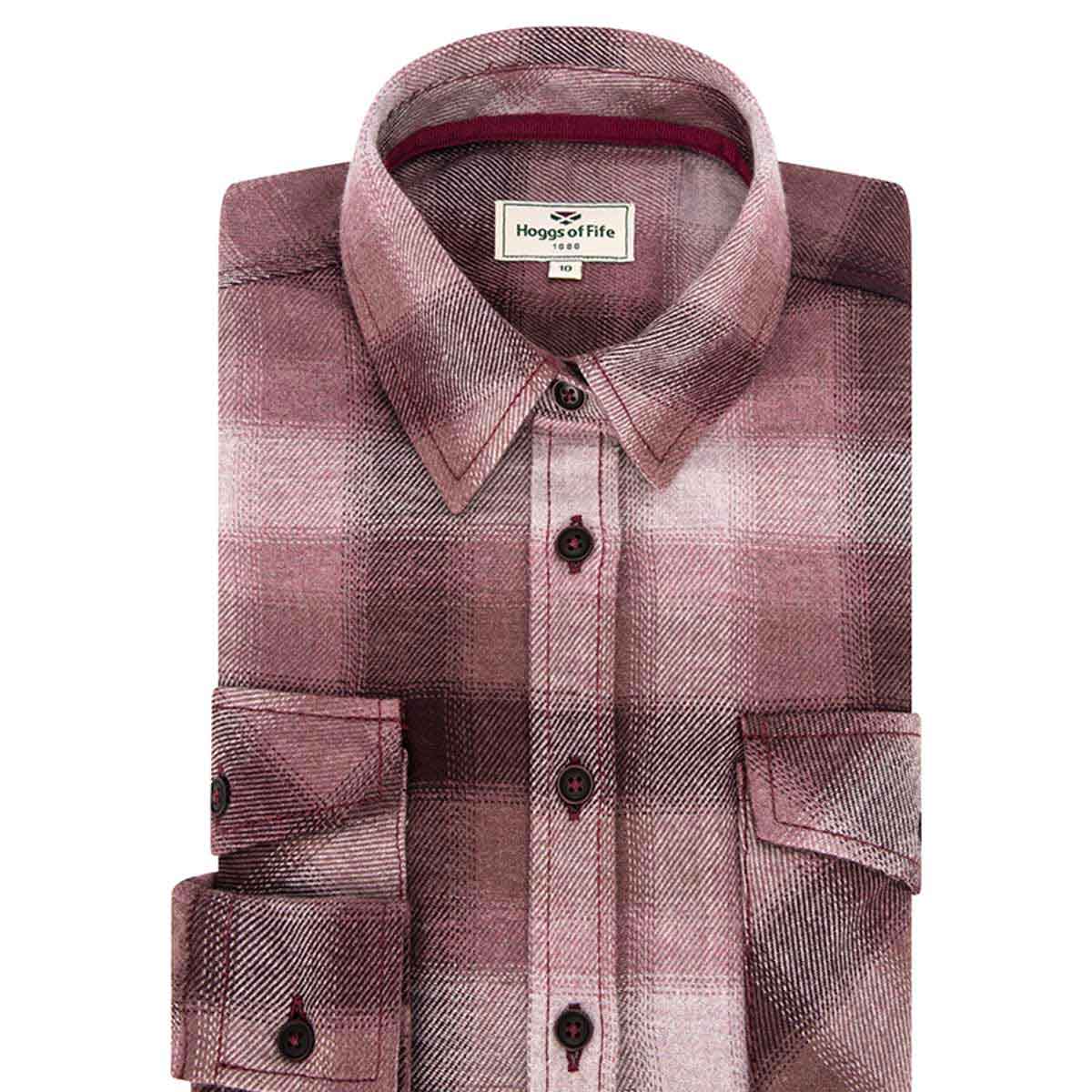 Hoggs of Fife Isla Flannel Check Shirt - burgundy folded