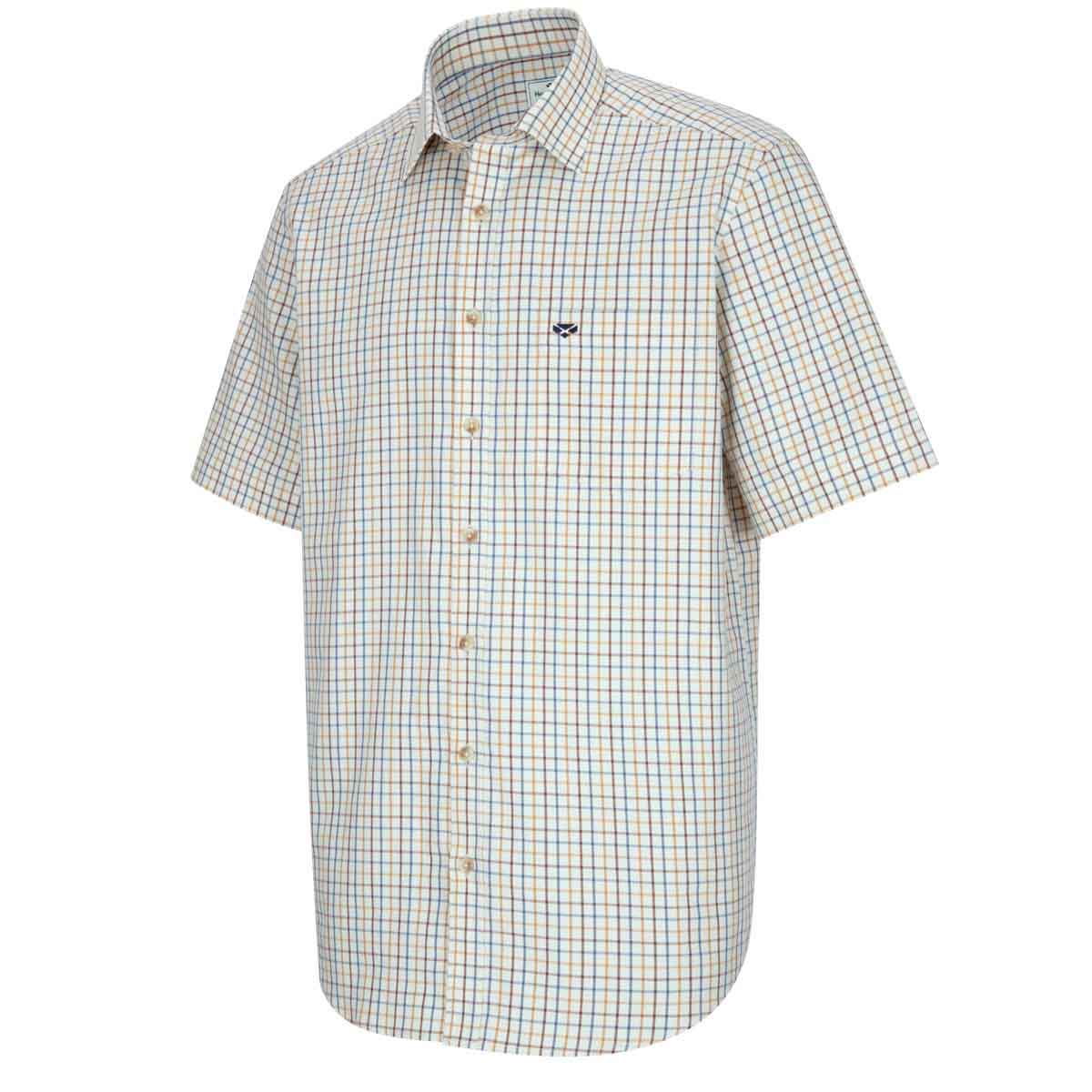 Hoggs of Fife Kessock Short Sleeve Tattersall Shirt - brown/blue