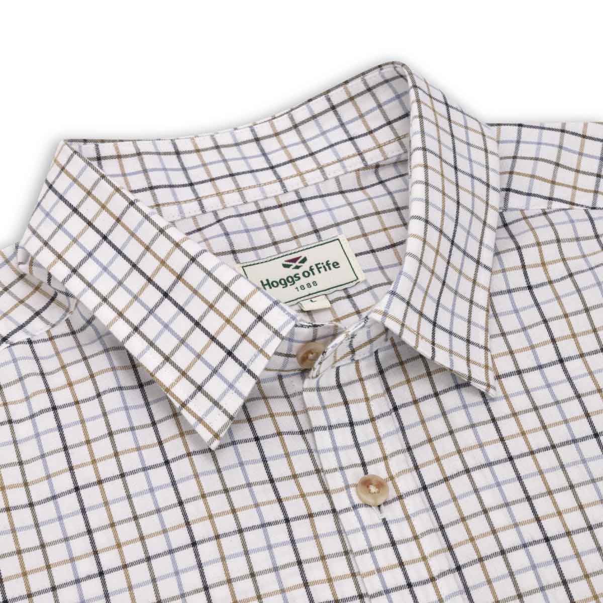 Hoggs of Fife Kessock Short Sleeve Tattersall Shirt - blue/olive collar