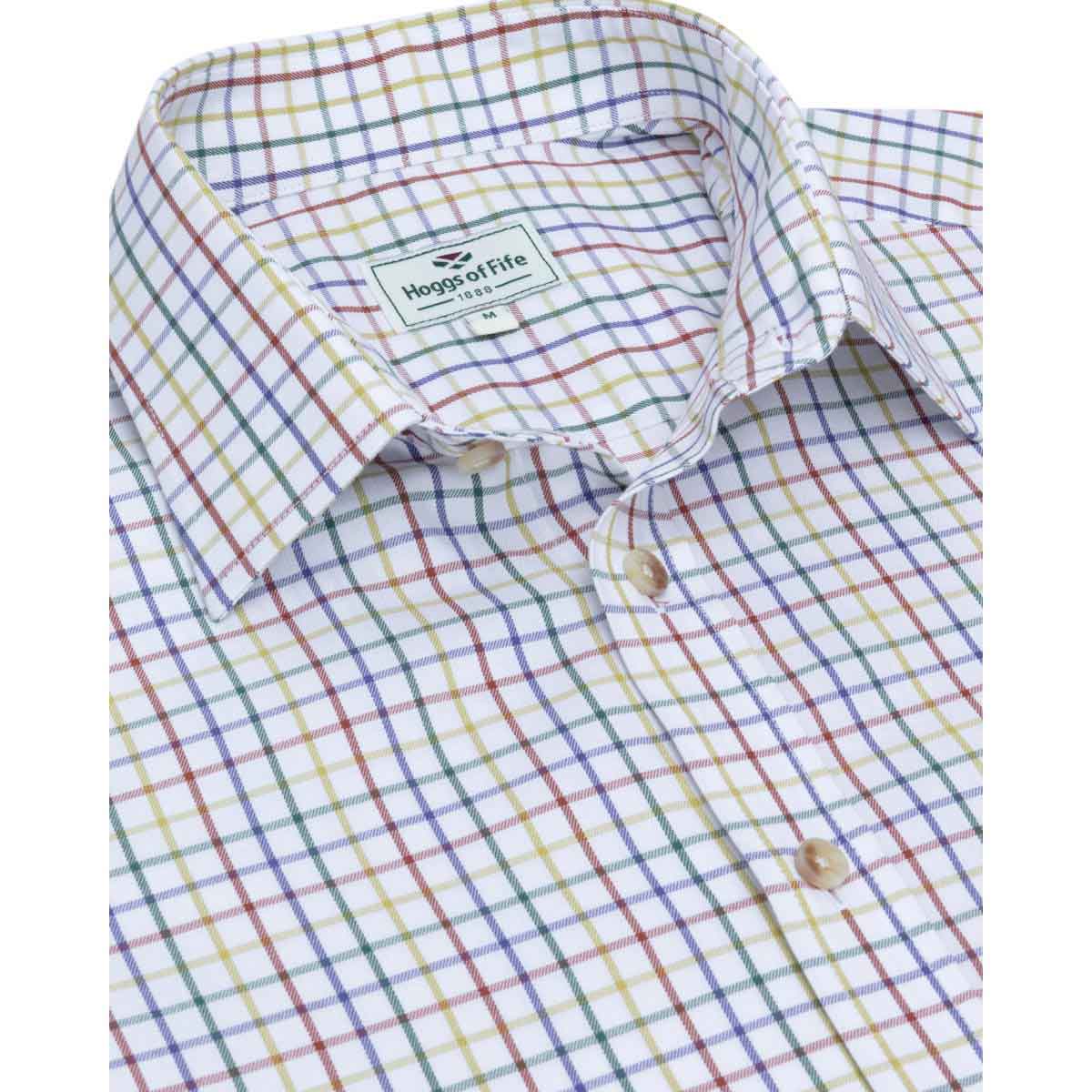 Hoggs of Fife Kessock Short Sleeve Tattersall Shirt - green/red collar