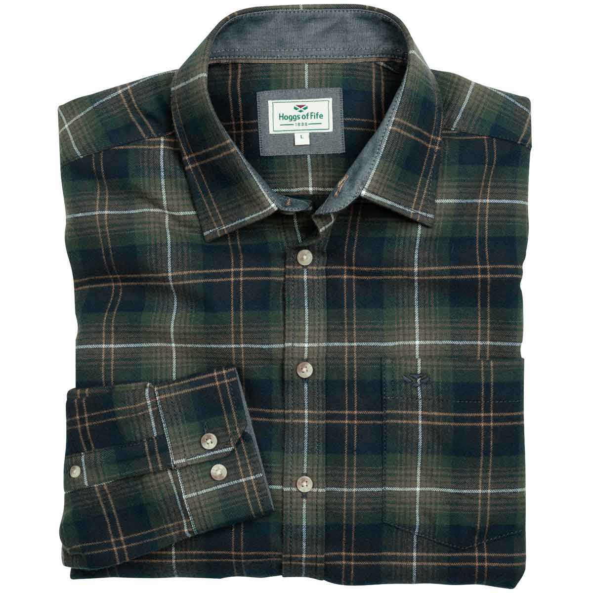 Hoggs of Fife Pitmedden LS Flannel Check Shirt - green check folded