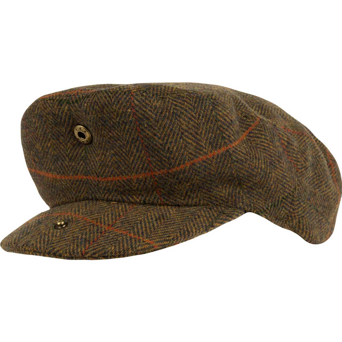 Jack Pyke Wool Blend Flat Cap - tweed brown popper