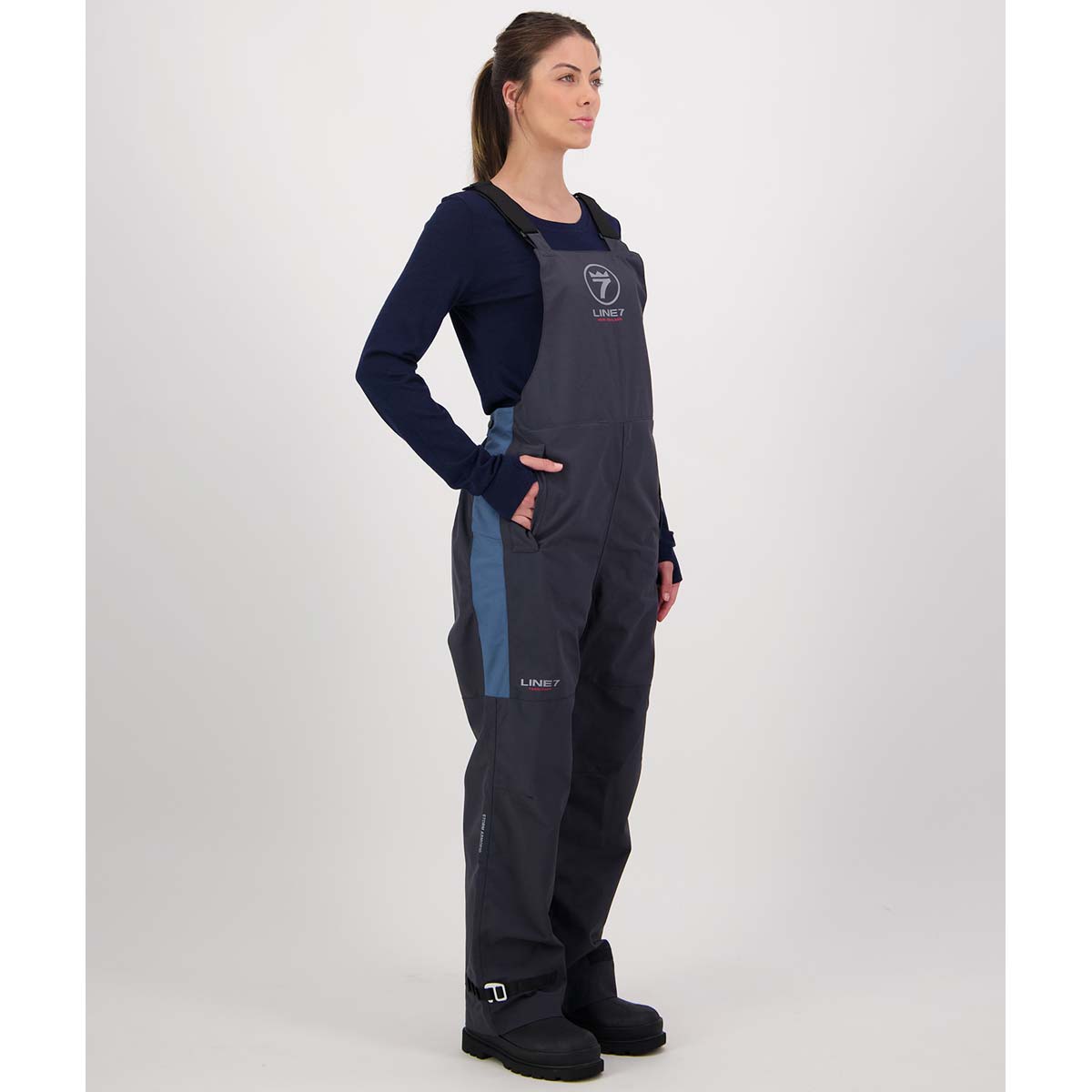 Line 7 Storm Armour10 Women's Waterproof 2 Layer Bib Overtrousers - On Model - Pockets